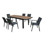 NAPOLI Set Dining ALU Κήπου: 6 Πολυθρόνες + Τραπέζι Επεκτ/νο Μαύρο-Καρυδί-Textilene Ανθρακί Tab:186+60x95x77Chair:59x62x90 - Image 5