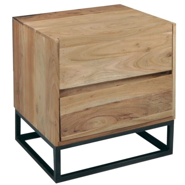 NEPAL Κομοδίνο Μέταλλο Βαφή Μαύρο, Ξύλο Ακακία Φυσικό 50x40x55cm - Image 7