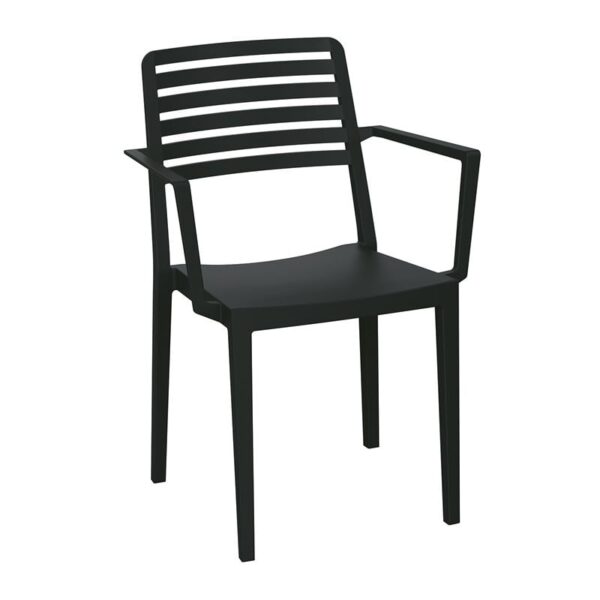 NOLA Πολυθρόνα Τραπεζαρίας Κήπου Στοιβαζόμενη, PP - UV Protection, Απόχρωση Μαύρο 57x56x83cm - Image 7