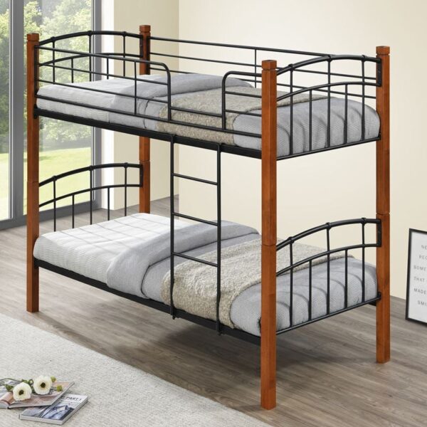 NORTLAN Κρεβάτι Κουκέτα Μέταλλο Βαφή Μαύρο, Ξύλο Καρυδί 97x201x160cm (Στρώμα 90x190cm) - Image 5