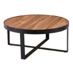 OVEN-W Τραπεζάκι Σαλονιού Καθιστικού, Μέταλλο Βαφή Μαύρο, Ξύλο Ακακία Φυσικό Φ80xH.35cm - Image 5