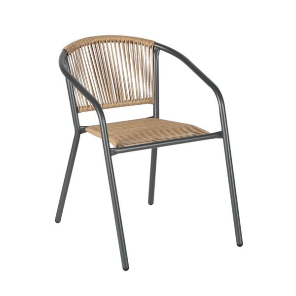 PATTY Πολυθρόνα Στοιβαζόμενη Κήπου, Μέταλλο Βαφή Ανθρακί, PE Rattan Φυσικό 54x69x73cm - Image 10