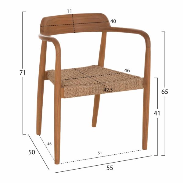 ΠΟΛΥΘΡΟΝΑ ΤΡΑΠΕΖΑΡΙΑΣ ROBBY HM18350 ΞΥΛΟ TEAK & ΣΧΟΙΝΙ VIRO ΦΥΣΙΚΟ 55x50x71Υεκ. - Image 2