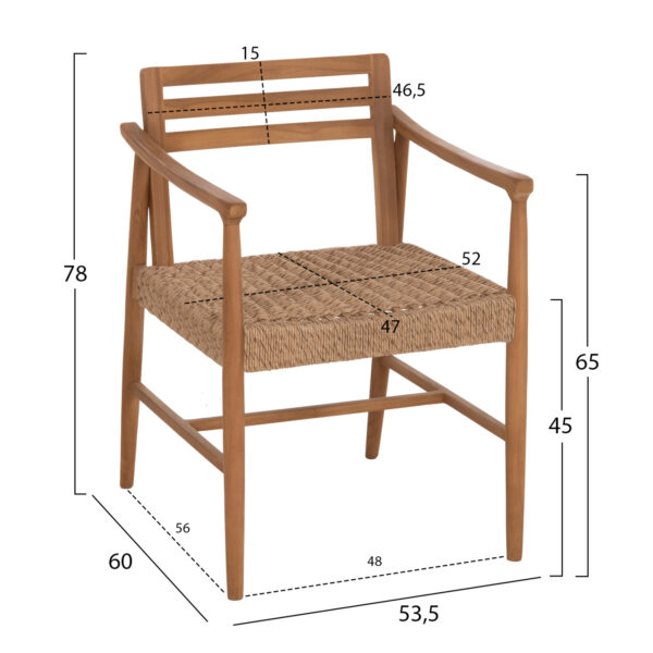ΠΟΛΥΘΡΟΝΑ ΤΡΑΠΕΖΑΡΙΑΣ ROBIN HM18351 ΞΥΛΟ TEAK & ΣΧΟΙΝΙ VIRO ΦΥΣΙΚΟ 53,5x60x78Υεκ - Image 2