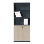 PROGRESS Βιβλιοθήκη Γραφείου, 3 Ράφια, Ντουλάπι Δίφυλλο με 2 Ράφια, Απόχρωση Elm-Sky Grey 80x40x190cm - Image 5