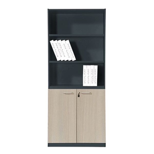 PROGRESS Βιβλιοθήκη Γραφείου, 3 Ράφια, Ντουλάπι Δίφυλλο με 2 Ράφια, Απόχρωση Elm-Sky Grey 80x40x190cm - Image 5