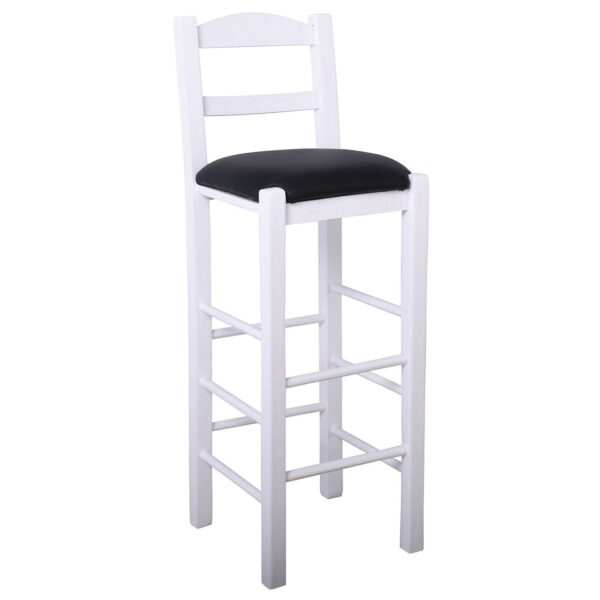ΣΙΦΝΟΣ Σκαμπό BAR με Πλάτη, Οξιά Βαφή Εμποτισμός Λάκα Άσπρο, Κάθισμα Pu Μαύρο 36x37x78/107cm - Image 14