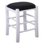 ΤΑΒΕΡΝΑΣ Σκαμπό Βοηθητικό, Οξιά Βαφή Εμποτισμός Λάκα Άσπρο, Κάθισμα Pu Μαύρο 35x35x51cm - Image 8