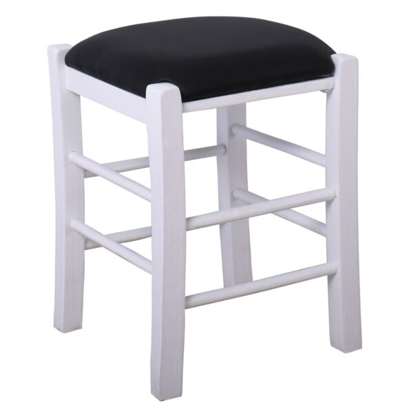 ΤΑΒΕΡΝΑΣ Σκαμπό Βοηθητικό, Οξιά Βαφή Εμποτισμός Λάκα Άσπρο, Κάθισμα Pu Μαύρο 35x35x51cm - Image 8