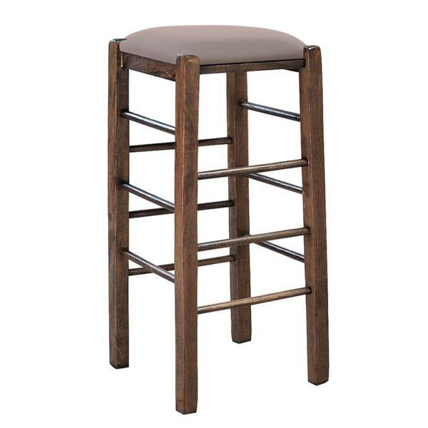 ΤΑΒΕΡΝΑΣ Σκαμπό BAR, Οξιά Βαφή Εμποτισμός Καρυδί, Κάθισμα Pu Cappuccino 35x35x81cm - Image 6