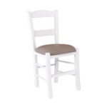 ΣΥΡΟΣ Καρέκλα Οξιά Βαφή Εμποτισμού Λάκα Άσπρο, Κάθισμα Pu Cappuccino 41x45x88cm - Image 6