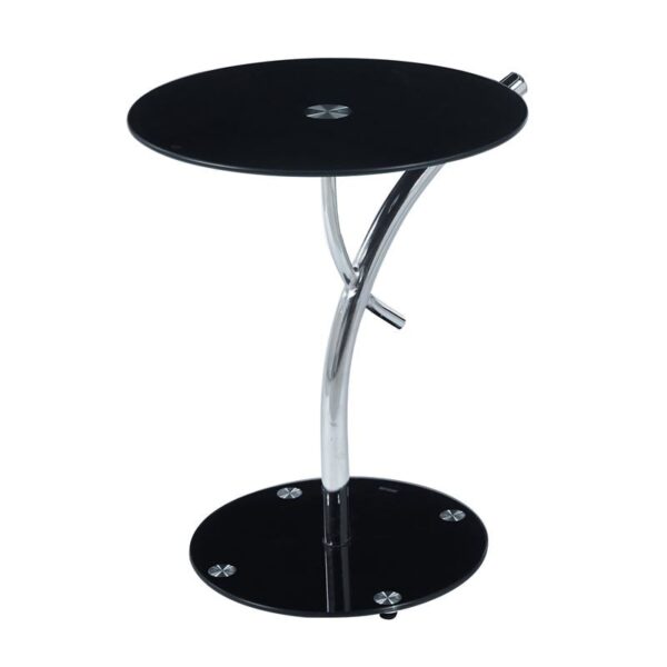 RAVEL Τραπεζάκι Βοηθητικό Χρώμιο - Γυαλί Μαύρο Tempered Φ50cm H.58cm - Image 5