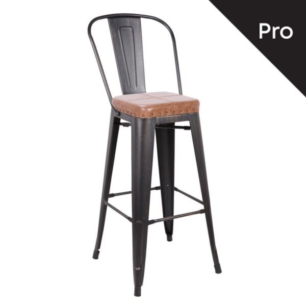 RELIX Σκαμπό Bar-Pro με Πλάτη, Μέταλλο Βαφή Antique Black, Pu Camel 43x48x78/114cm - Image 9