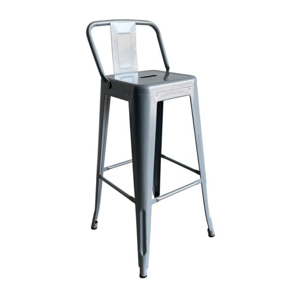 RELIX Σκαμπό Bar με Πλάτη, Μέταλλο Βαφή Γκρι 44x44x76/97cm - Image 5