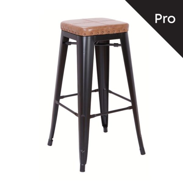 RELIX Σκαμπό Bar-Pro, Στοιβαζόμενο, Μέταλλο Βαφή Μαύρο Matte, Pu Camel 43x43x78cm - Image 5