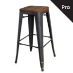 RELIX Wood Σκαμπό Bar-Pro, Στοιβαζόμενο, Μέταλλο Βαφή Antique Black,Κάθισμα Dark Oak 43x43 H.76cm - Image 7