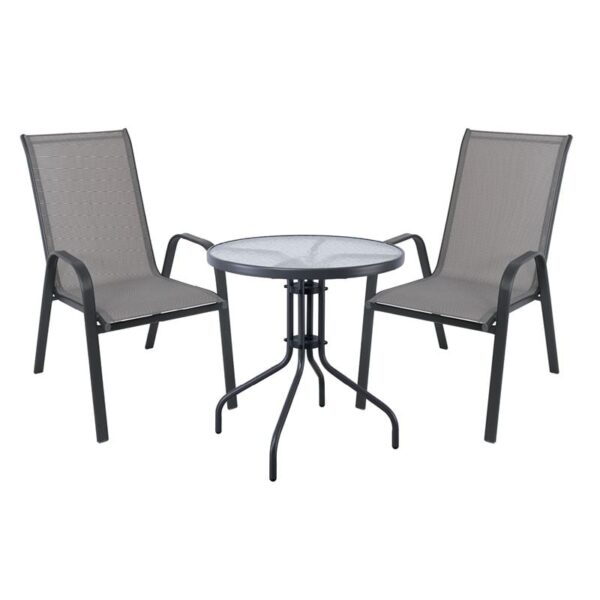 RIO Set Κήπου - Βεράντας: Τραπέζι + 2 Πολυθρόνες Μέταλλο Βαφή Ανθρακί, Textilene Γκρι Table:Φ70x70 Armchair:55x74x91 - Image 7