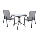 RIO Set Κήπου - Βεράντας: Τραπέζι + 2 Πολυθρόνες Μέταλλο Βαφή Ανθρακί, Textilene Γκρι Table:70x70x70 Chair:55x74x91 - Image 5