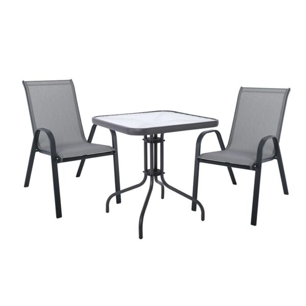 RIO Set Κήπου - Βεράντας: Τραπέζι + 2 Πολυθρόνες Μέταλλο Βαφή Ανθρακί, Textilene Γκρι Table:70x70x70 Chair:55x74x91 - Image 5