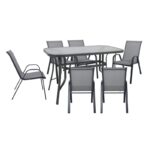 RIO Set Τραπεζαρία Κήπου Μέταλλο Ανθρακί, Textilene Γκρι: Τραπέζι + 6 Πολυθρόνες Table:160x90x71 Armch:55x74x91 - Image 7