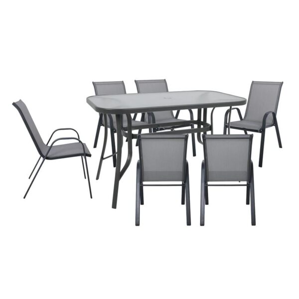 RIO Set Τραπεζαρία Κήπου Μέταλλο Ανθρακί, Textilene Γκρι: Τραπέζι + 6 Πολυθρόνες Table:160x90x71 Armch:55x74x91 - Image 7