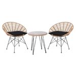 SALSA Coral Coffee Set Κήπου Μέταλλο Μαύρο - Γυαλί - Wicker Φυσικό: Τραπεζάκι+2 Πολυθρόνες TableΦ52x53 Armchair72x62x81cm - Image 5
