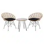 SALSA Coral Coffee Set Κήπου Μέταλλο Μαύρο - Γυαλί - Wicker Φυσικό: Τραπεζάκι+2 Πολυθρόνες TableΦ52x53 Armchair72x62x81cm - Image 5