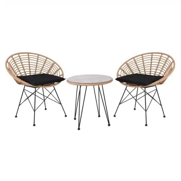 SALSA Coral Coffee Set Κήπου Μέταλλο Μαύρο - Γυαλί - Wicker Φυσικό: Τραπεζάκι+2 Πολυθρόνες TableΦ52x53 Armchair72x62x81cm - Image 5
