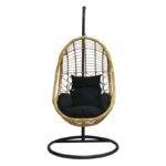 SALSA Κρεμαστή Πολυθρόνα, Wicker Φυσικό, Μέταλλο Βαφή Μαύρο, Μαξιλάρι Μαύρο Φ105x203cm - Image 7