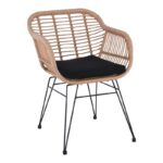 SALSA Πολυθρόνα Τραπεζαρίας Κήπου, Μέταλλο Βαφή Μαύρο, Wicker Φυσικό, Μαξιλάρι Μαύρο 56x61x85cm - Image 7