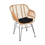 SALSA-W Πολυθρόνα Τραπεζαρίας Κήπου, Μέταλλο Βαφή Μαύρο, Wicker Φυσικό, Μαξιλάρι Μαύρο 55x56x82cm - Image 7