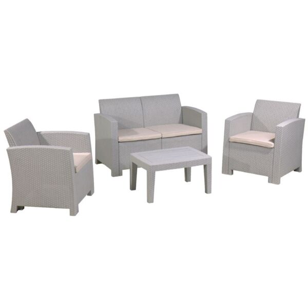SAVANNA Set Σαλόνι Κήπου Βεράντας K/D, PP-UV Sand Grey Μαξιλάρια Μπεζ Table+Sofa 2Seater+2 Armchairs - Image 7