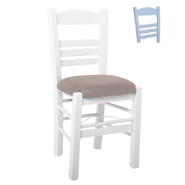 ΣΙΦΝΟΣ Καρέκλα Οξιά Βαφή Εμποτισμού Λάκα Γκρι, Κάθισμα Pu Cappuccino 41x45x88cm - Image 5