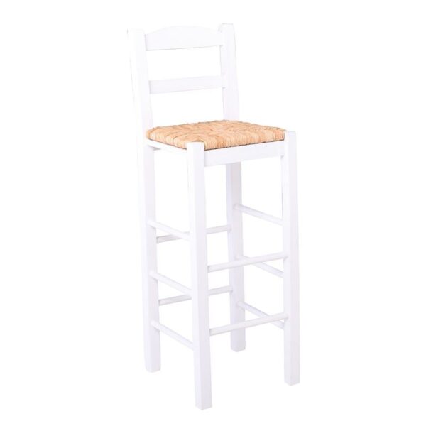ΣΙΦΝΟΣ Σκαμπό BAR με Πλάτη, Οξιά Εμποτισμός Λάκα Άσπρο, Κάθισμα Ψάθα 36x37x76/107cm - Image 7