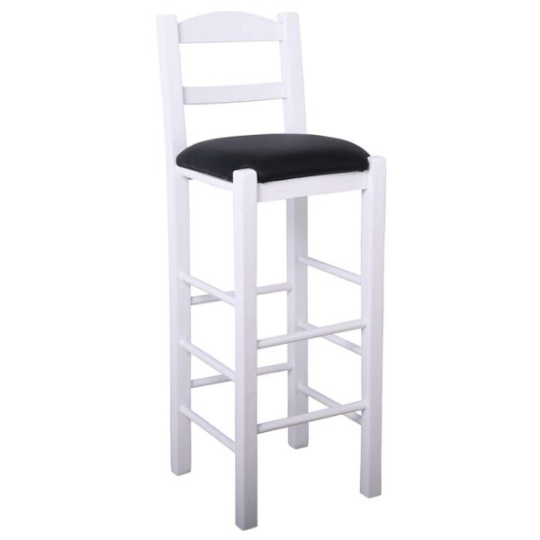 ΣΙΦΝΟΣ Σκαμπό BAR με Πλάτη, Οξιά Βαφή Εμποτισμός Λάκα Άσπρο, Κάθισμα Pu Μαύρο 36x37x78/107cm - Image 13