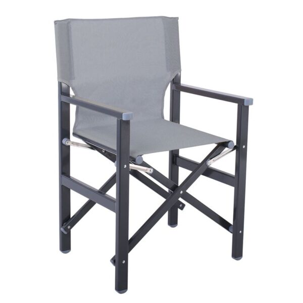 Σκηνοθέτη Πολυθρόνα, Αλουμίνιο Ανθρακί (1,2mm), Textilene Γκρι (Μονοκόμματο), Πτυσσόμενη 55x46x88cm - Image 5