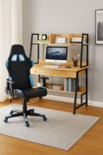 STUDENT-1 Set Γραφείο Η/Υ Sonoma - Μαύρο + Πολυθρόνα Gaming Μαύρο - Μπλε Desk:120x48x73 Chair:67x69x124