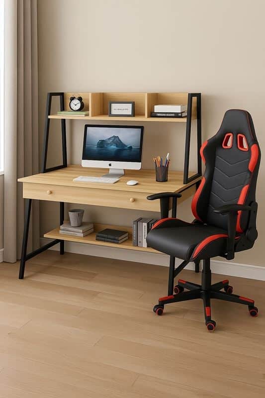 student-1-set-grafeio-i-y-sonoma-mavro-polythrona-gaming-mavro-kokkino-enlarge STUDENT-1 Set Γραφείο Η/Υ Sonoma - Μαύρο + Πολυθρόνα Gaming Μαύρο - Κόκκινο Desk:120x48x73 Chair:67x69x124 - Image 1