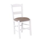 ΣΥΡΟΣ Καρέκλα Οξιά Βαφή Εμποτισμού Λάκα Άσπρο, Κάθισμα Pu Cappuccino 41x45x88cm - Image 5