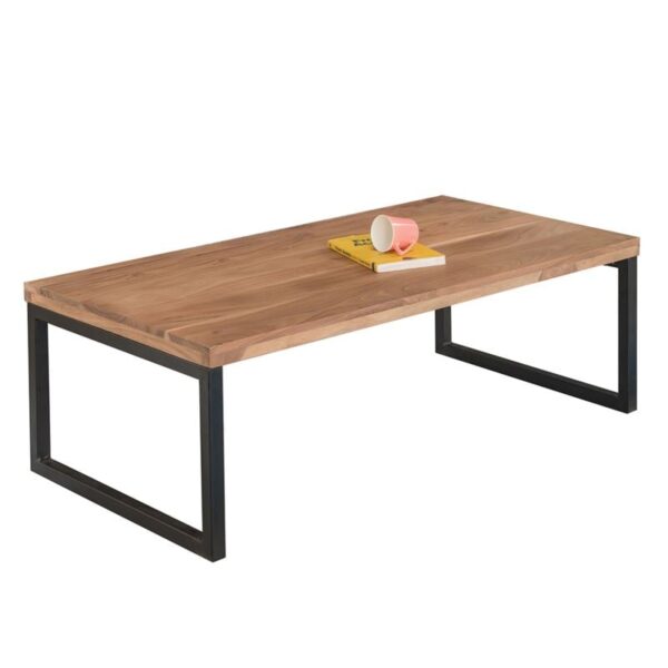 TAMPA Τραπεζάκι Σαλονιού Καθιστικού, Μέταλλο Βαφή Μαύρο, Ξύλο Ακακία Φυσικό 115x60x40cm - Image 5