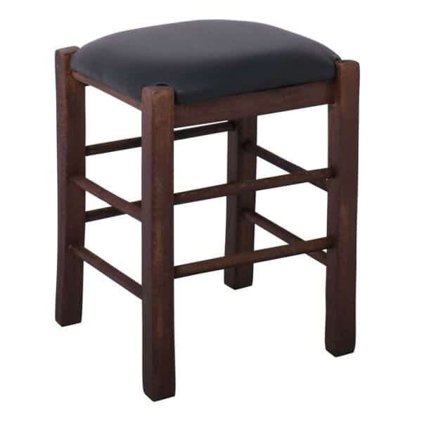 ΤΑΒΕΡΝΑΣ Σκαμπό Βοηθητικό, Οξιά Βαφή Εμποτισμός Καρυδί, Κάθισμα Pu Μαύρο 35x35x51cm - Image 7