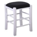 ΤΑΒΕΡΝΑΣ Σκαμπό Βοηθητικό, Οξιά Βαφή Εμποτισμός Λάκα Άσπρο, Κάθισμα Pu Μαύρο 35x35x51cm - Image 7