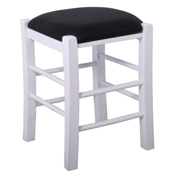 ΤΑΒΕΡΝΑΣ Σκαμπό Βοηθητικό, Οξιά Βαφή Εμποτισμός Λάκα Άσπρο, Κάθισμα Pu Μαύρο 35x35x51cm - Image 7