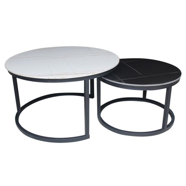 TERRY Set2 Τραπεζάκια Σαλονιού , Μέταλλο Βαφή Μαύρο, Sintered Stone White-Black Marble Φ.80 H.48cm + Φ.60 H.40cm - Image 5