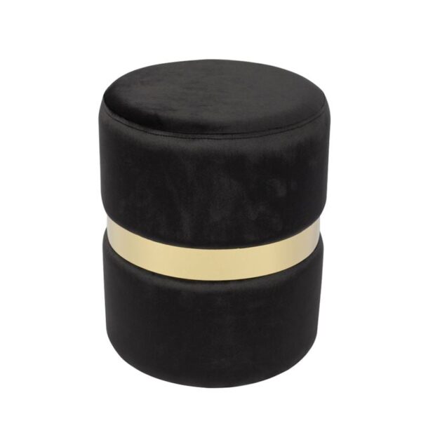 TOMMY Σκαμπό Βοηθητικό, Χρώμιο Χρυσό, Ύφασμα Velure Απόχρωση Μαύρο Φ35cm Η.43cm - Image 5