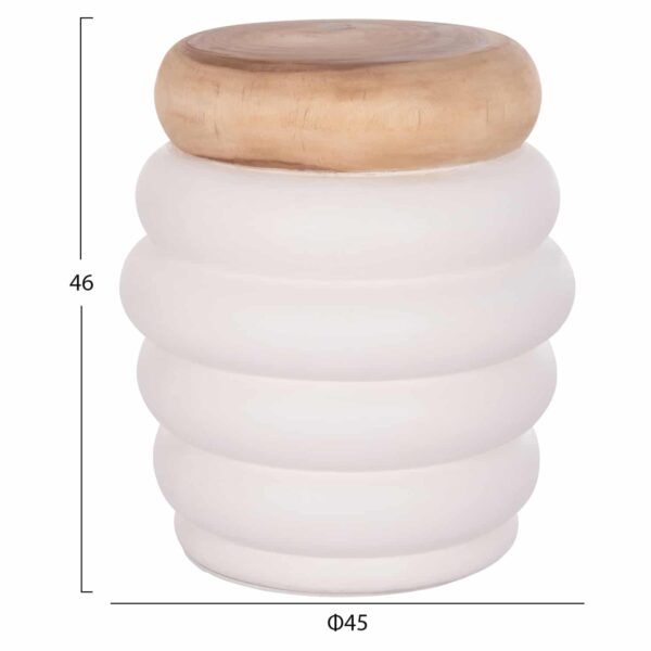 ΣΚΑΜΠΟ PUFFAT HM18172.02 FIBER CEMENT ΛΕΥΚΟ- ΞΥΛΟ TEAK TOP Φ45x46Υεκ. - Image 2