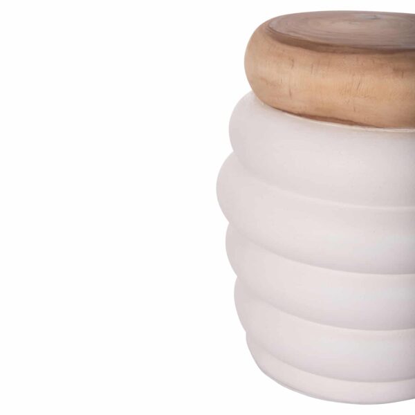 ΣΚΑΜΠΟ PUFFAT HM18172.02 FIBER CEMENT ΛΕΥΚΟ- ΞΥΛΟ TEAK TOP Φ45x46Υεκ. - Image 3