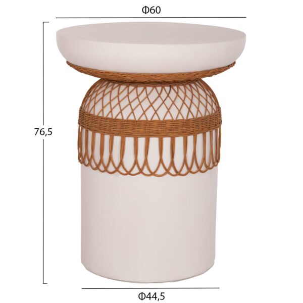 ΒΟΗΘΗΤΙΚΟ ΤΡΑΠΕΖΙ PRILEP HM18159.02 FIBER CEMENT ΛΕΥΚΟ & RATTAN--Φ60x76,5Υεκ - Image 2