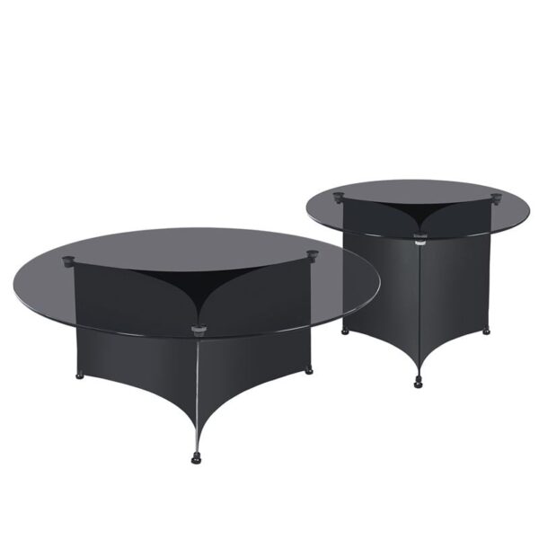 VENET Set 2 Τραπεζάκια Σαλονιού - Καθιστικού, Μέταλλο Μαύρο, Γυαλί Clear Black Φ90x32cm + Φ60x40cm - Image 5