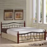 VICTOR Κρεβάτι Διπλό για Στρώμα 150x200cm, Μέταλλο Βαφή Μαύρο, Ξύλο Καρυδί 155x212x92cm - Image 7